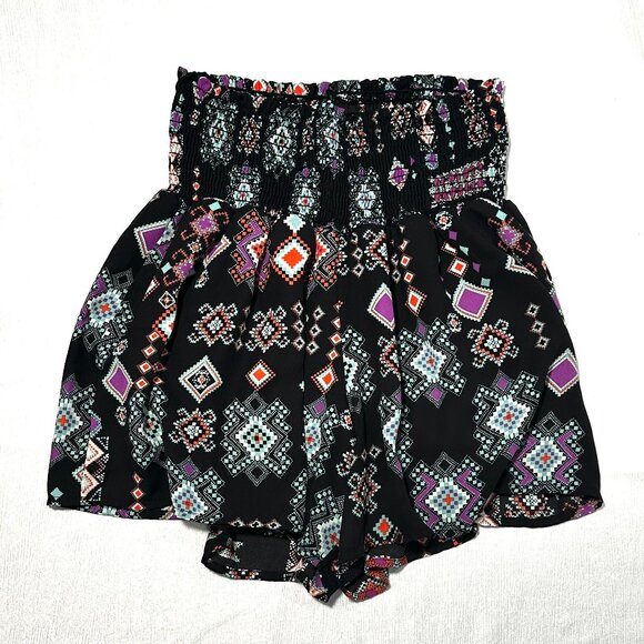 See You Monday Black and Multicolor Geometric High Waist Double Layer Shorts - Picture 1 of 8